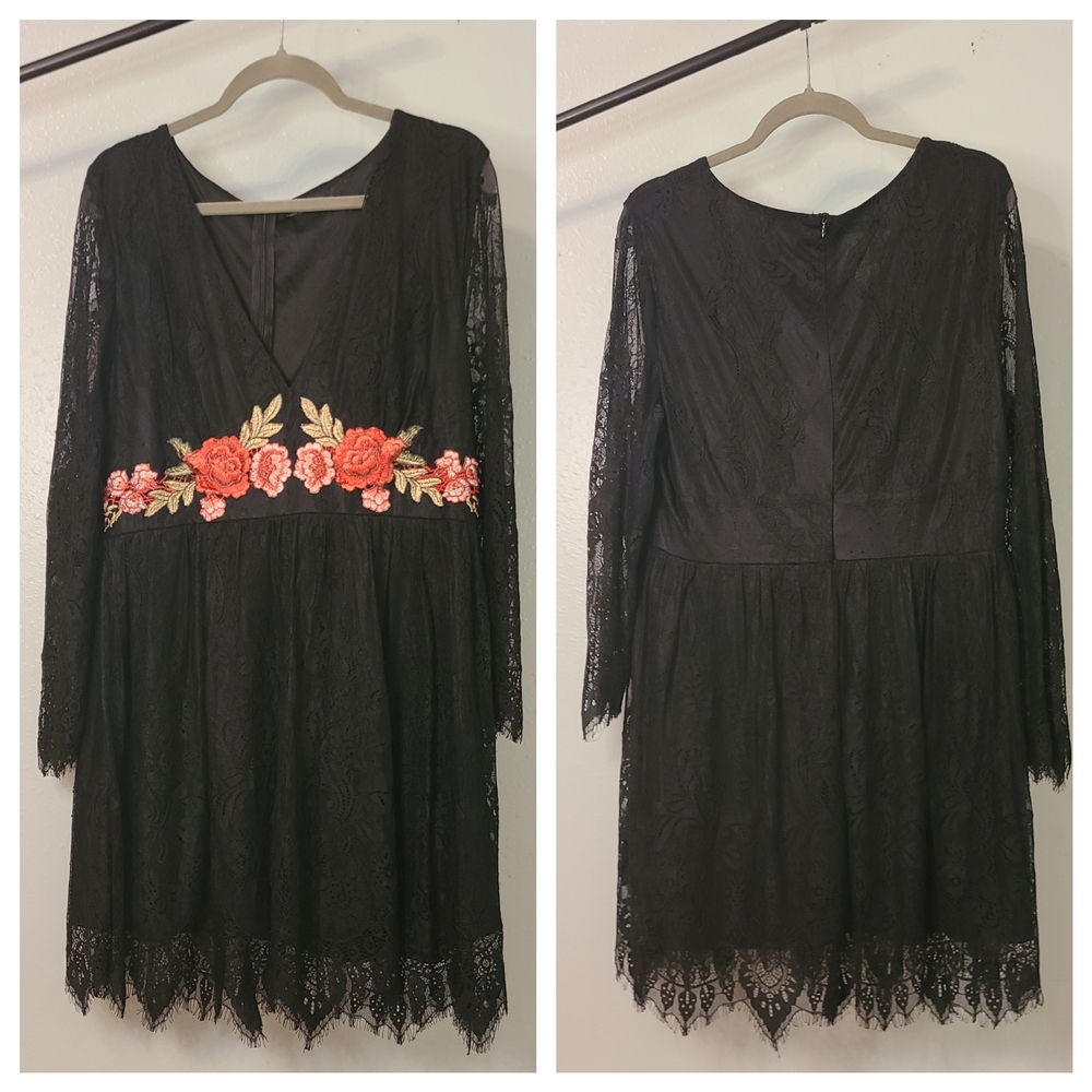 SHEIN Black Long Sleeve V-neck A-line Cocktail Dress